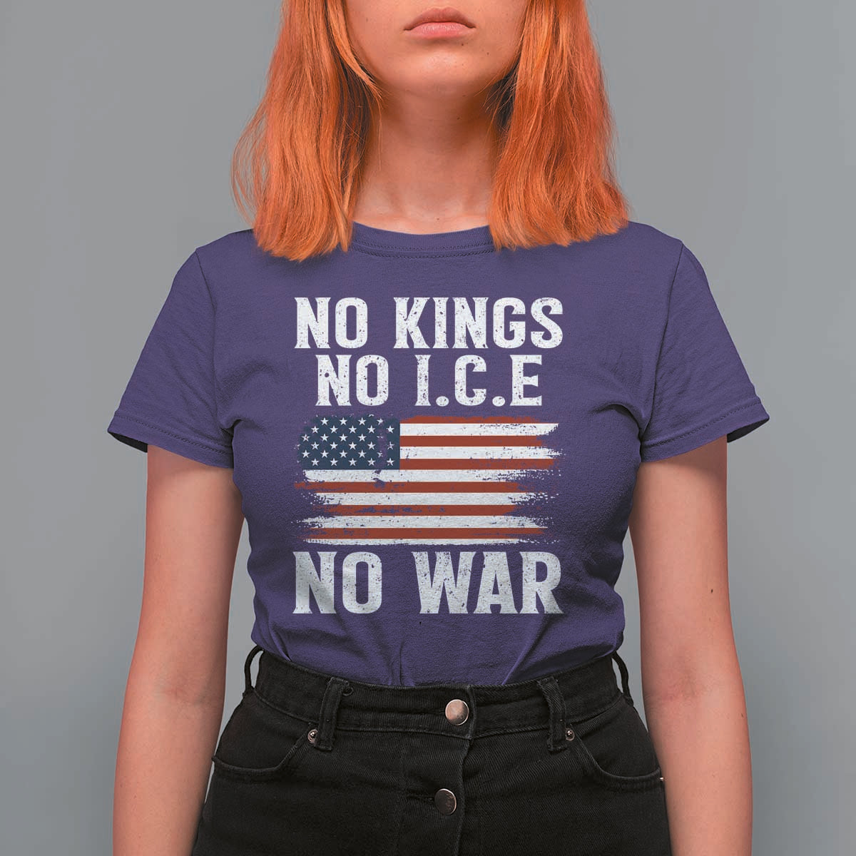 No Wars No Ice No Kings American Flag T Shirt For Women Patriotic Protest Anti War Human Rights