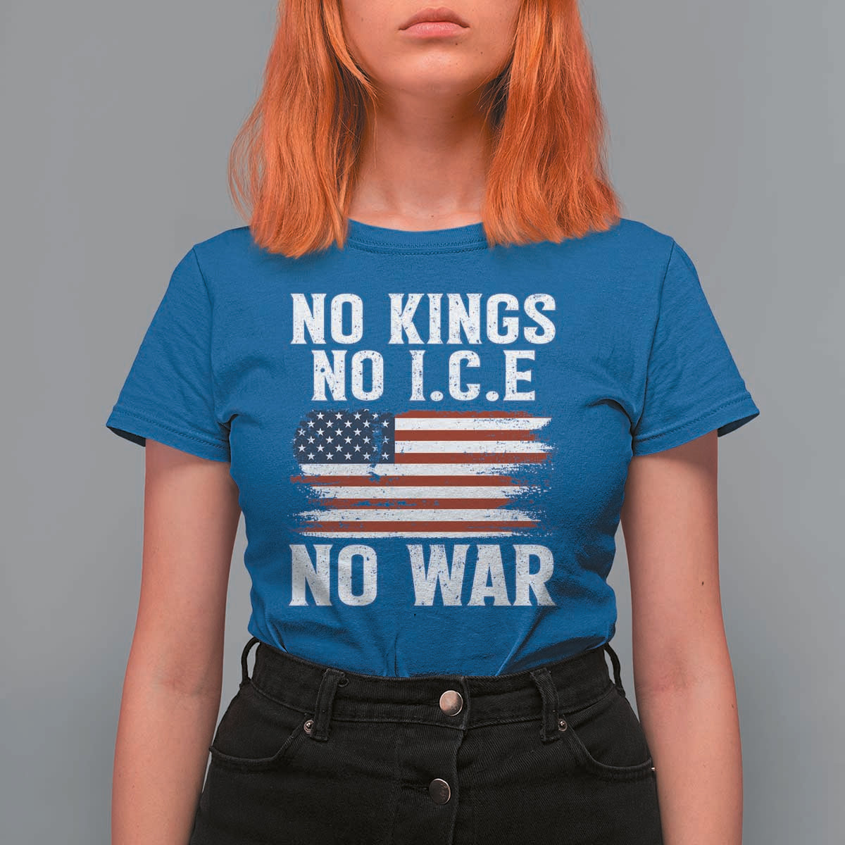 No Wars No Ice No Kings American Flag T Shirt For Women Patriotic Protest Anti War Human Rights