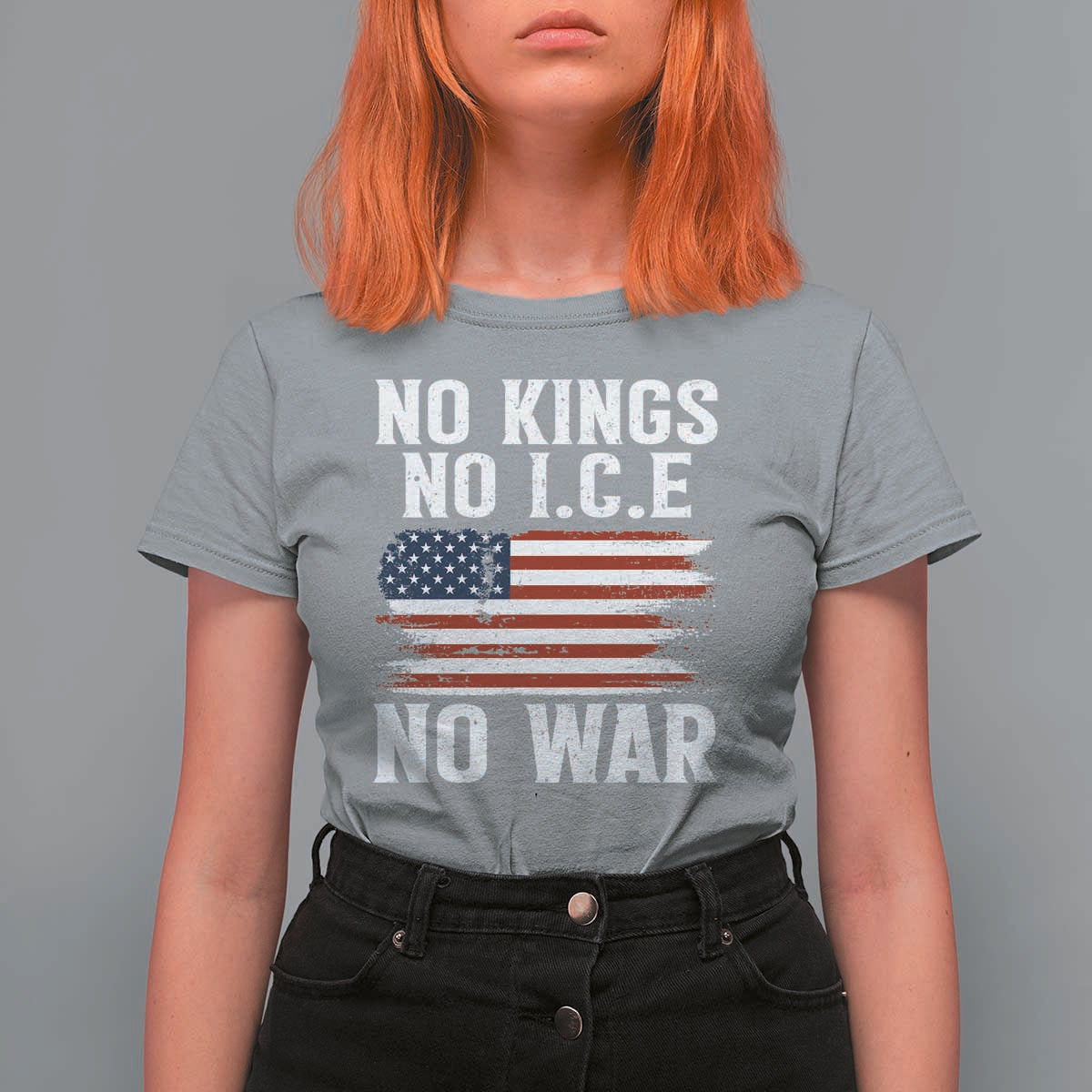 No Wars No Ice No Kings American Flag T Shirt For Women Patriotic Protest Anti War Human Rights