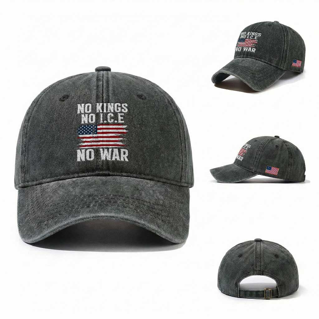 No Wars No Ice No Kings American Flag Washed Cotton Baseball Cap Patriotic Protest Anti War Human Rights
