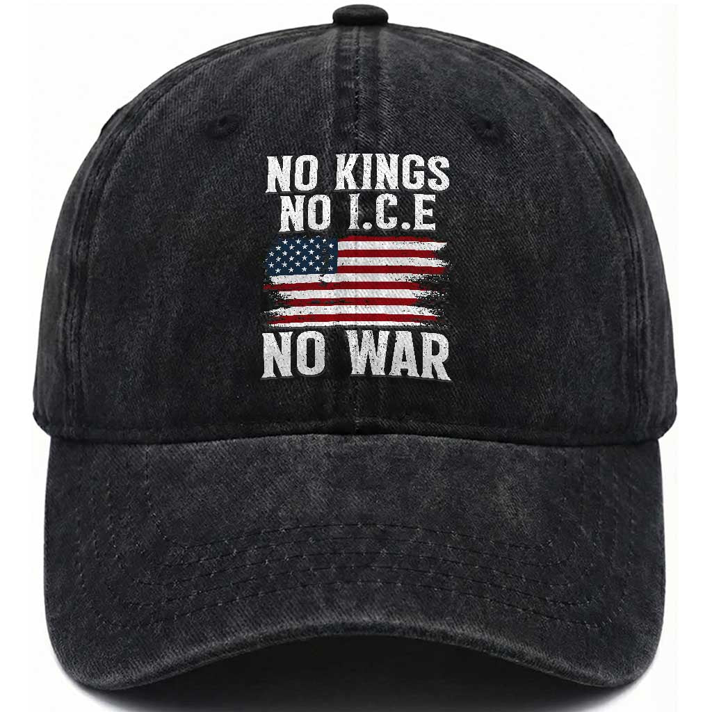 No Wars No Ice No Kings American Flag Washed Cotton Baseball Cap Patriotic Protest Anti War Human Rights