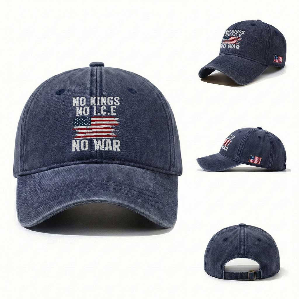 No Wars No Ice No Kings American Flag Washed Cotton Baseball Cap Patriotic Protest Anti War Human Rights