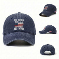 No Wars No Ice No Kings American Flag Washed Cotton Baseball Cap Patriotic Protest Anti War Human Rights