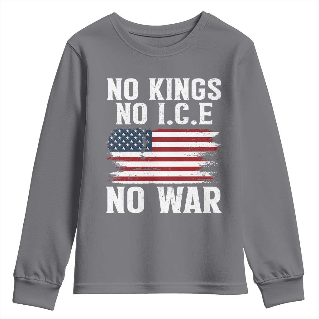 No Wars No Ice No Kings American Flag Youth Sweatshirt Patriotic Protest Anti War Human Rights