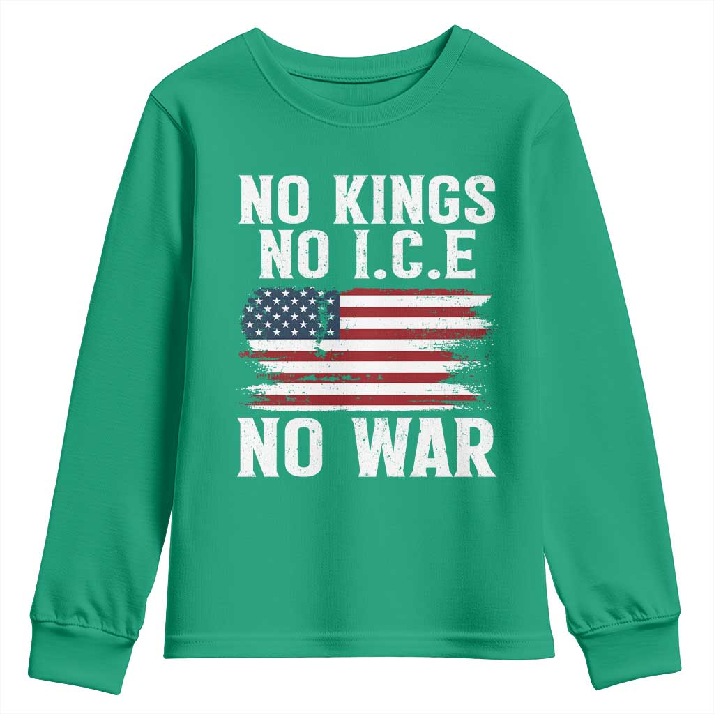 No Wars No Ice No Kings American Flag Youth Sweatshirt Patriotic Protest Anti War Human Rights