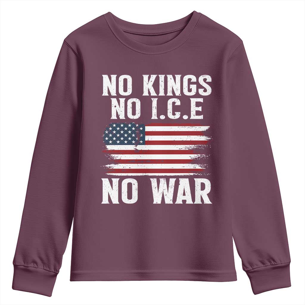 No Wars No Ice No Kings American Flag Youth Sweatshirt Patriotic Protest Anti War Human Rights