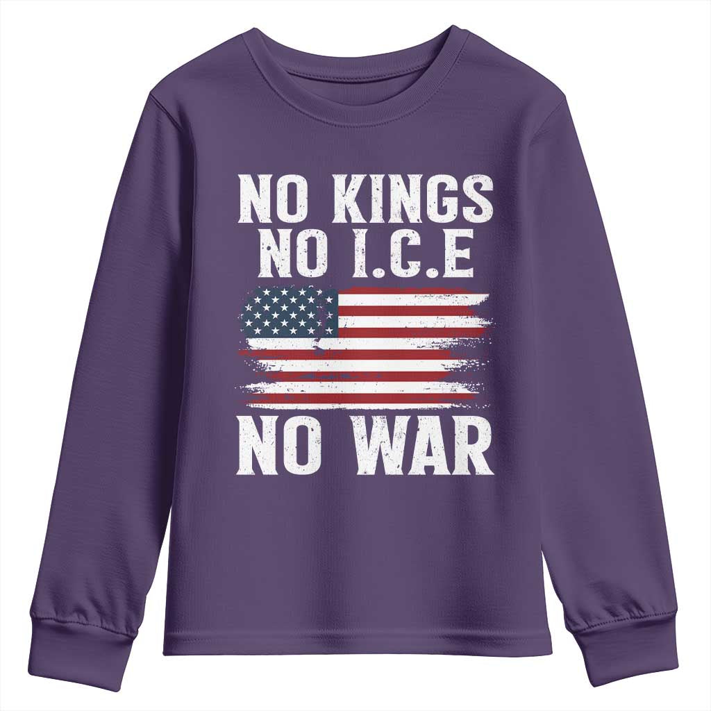 No Wars No Ice No Kings American Flag Youth Sweatshirt Patriotic Protest Anti War Human Rights