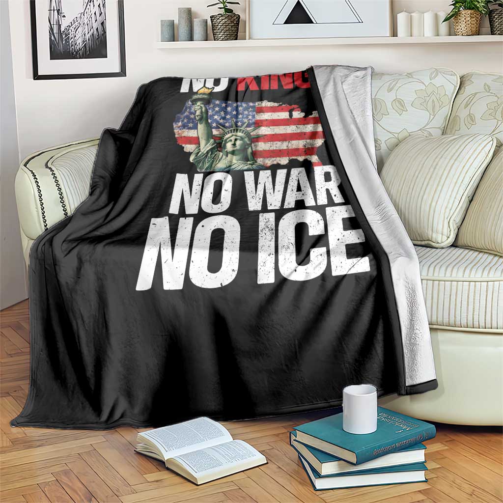 No Kings No Wars No Ice Statue of Liberty Throw Blanket American Flag Patriotic Protest Freedom Democracy