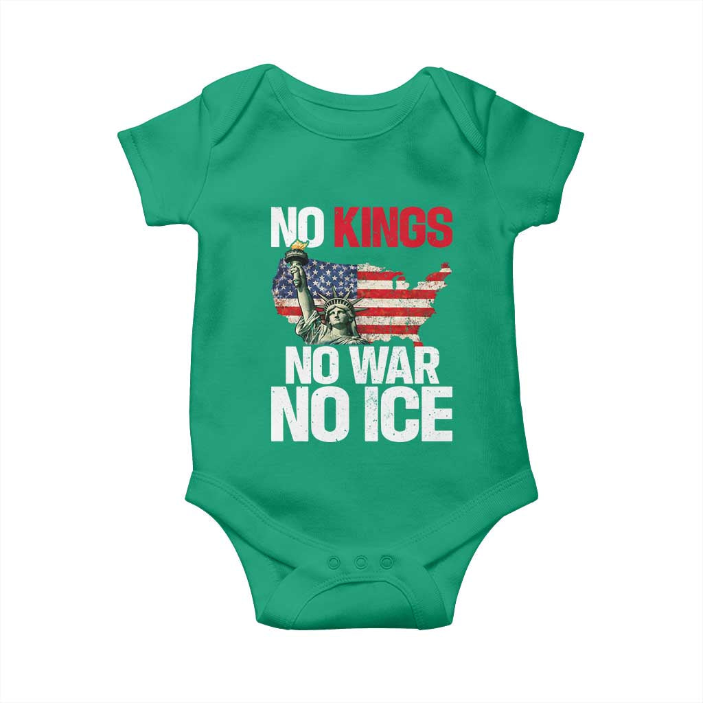 No Kings No Wars No Ice Statue of Liberty Baby Onesie American Flag Patriotic Protest Freedom Democracy