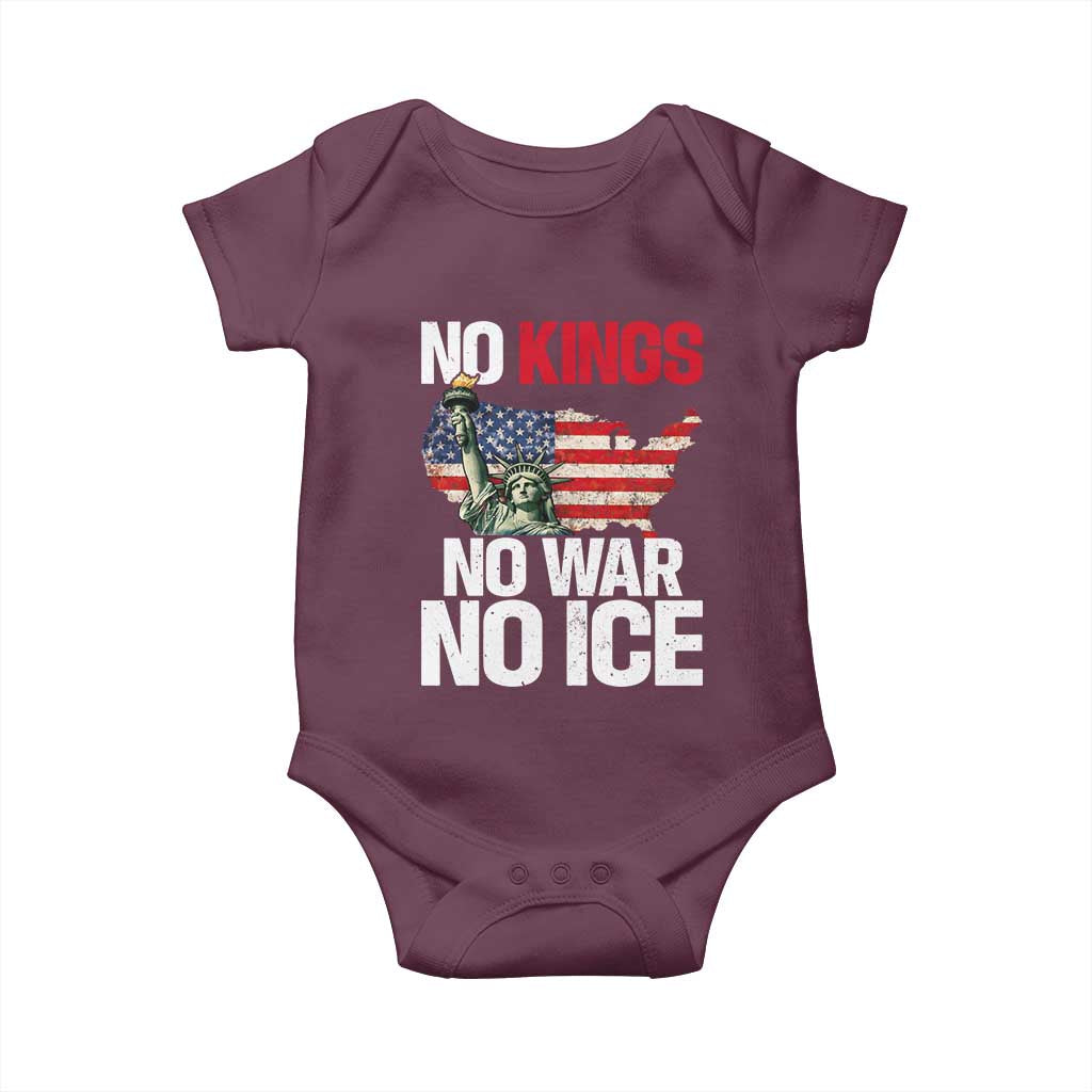 No Kings No Wars No Ice Statue of Liberty Baby Onesie American Flag Patriotic Protest Freedom Democracy