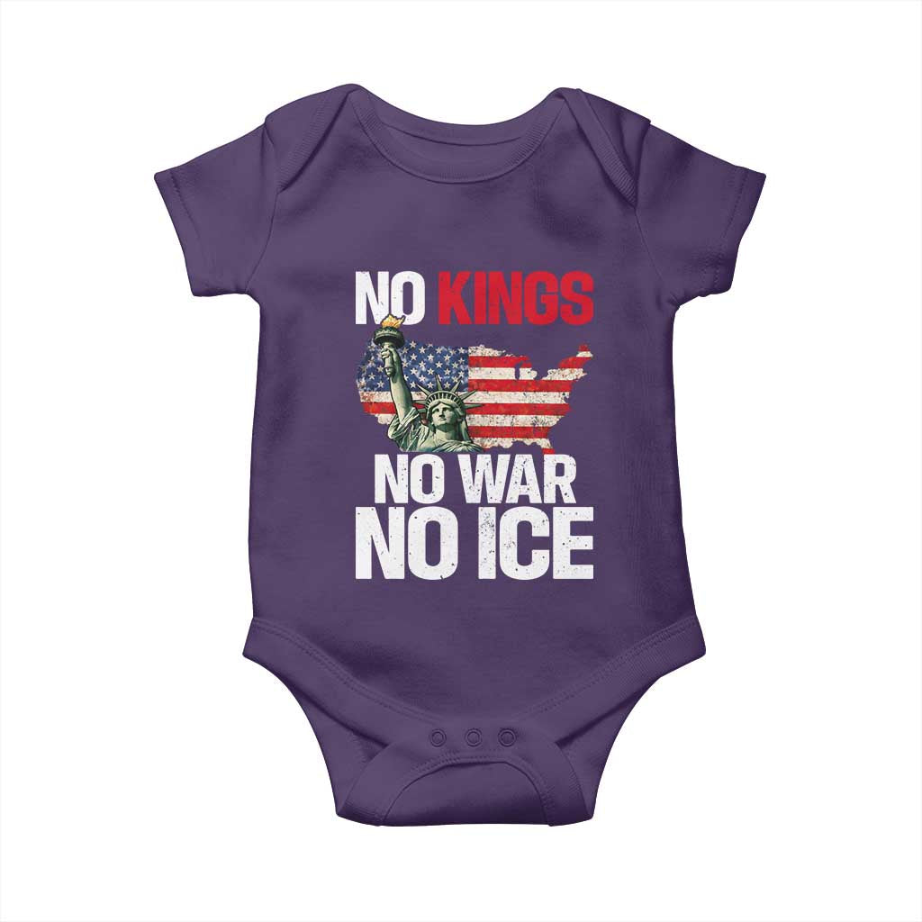 No Kings No Wars No Ice Statue of Liberty Baby Onesie American Flag Patriotic Protest Freedom Democracy