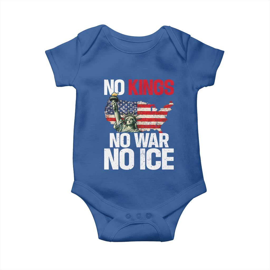 No Kings No Wars No Ice Statue of Liberty Baby Onesie American Flag Patriotic Protest Freedom Democracy