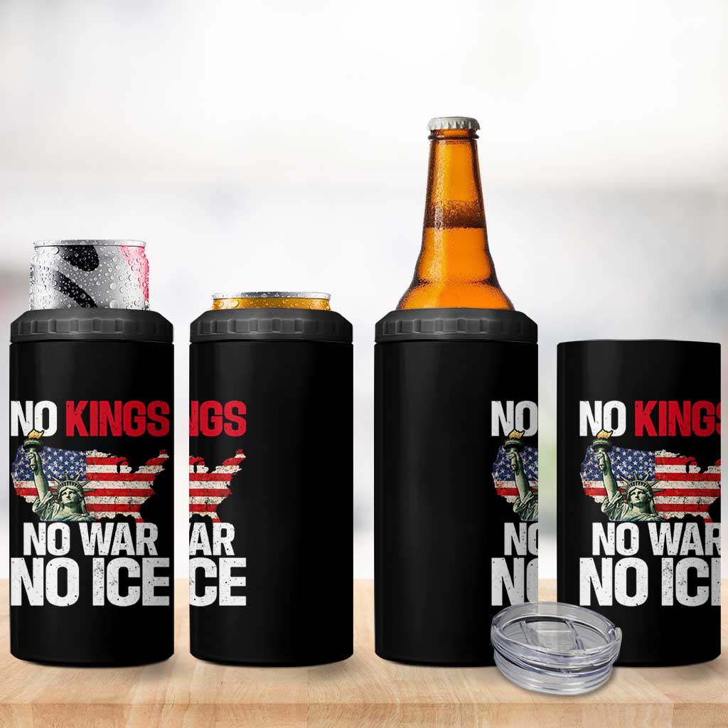 No Kings No Wars No Ice Statue of Liberty 4 in 1 Can Cooler Tumbler American Flag Patriotic Protest Freedom Democracy