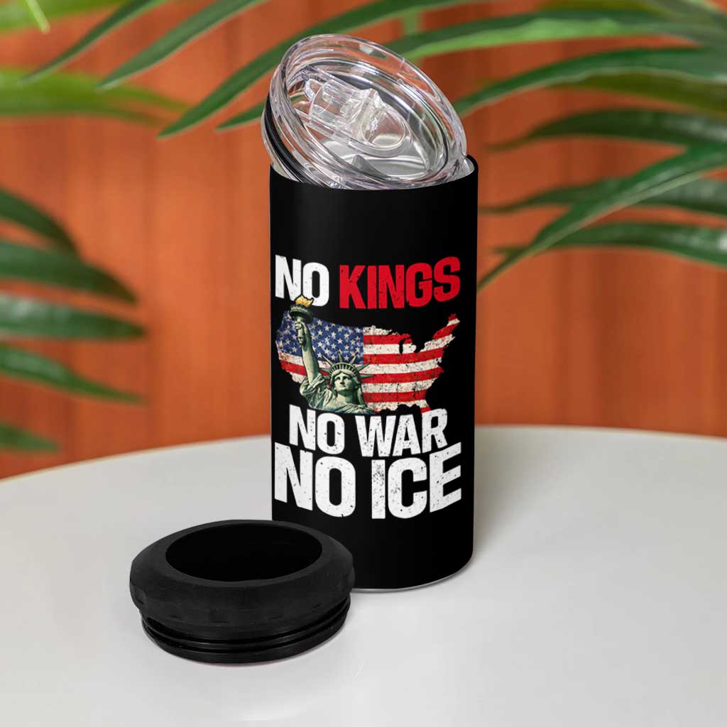 No Kings No Wars No Ice Statue of Liberty 4 in 1 Can Cooler Tumbler American Flag Patriotic Protest Freedom Democracy