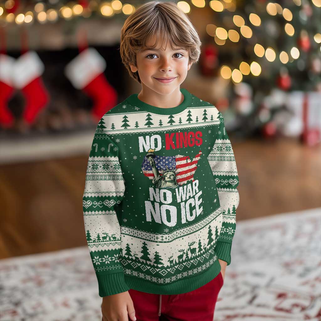 No Kings No Wars No Ice Statue of Liberty Ugly Christmas Sweater American Flag Patriotic Protest Freedom Democracy