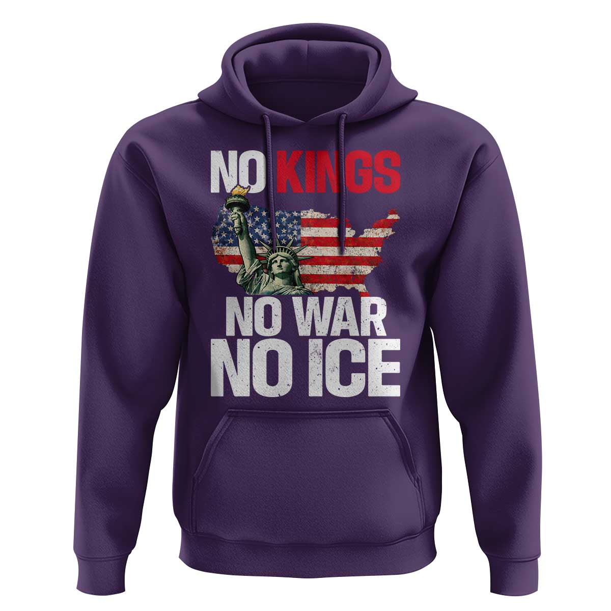 No Kings No Wars No Ice Statue of Liberty Hoodie American Flag Patriotic Protest Freedom Democracy