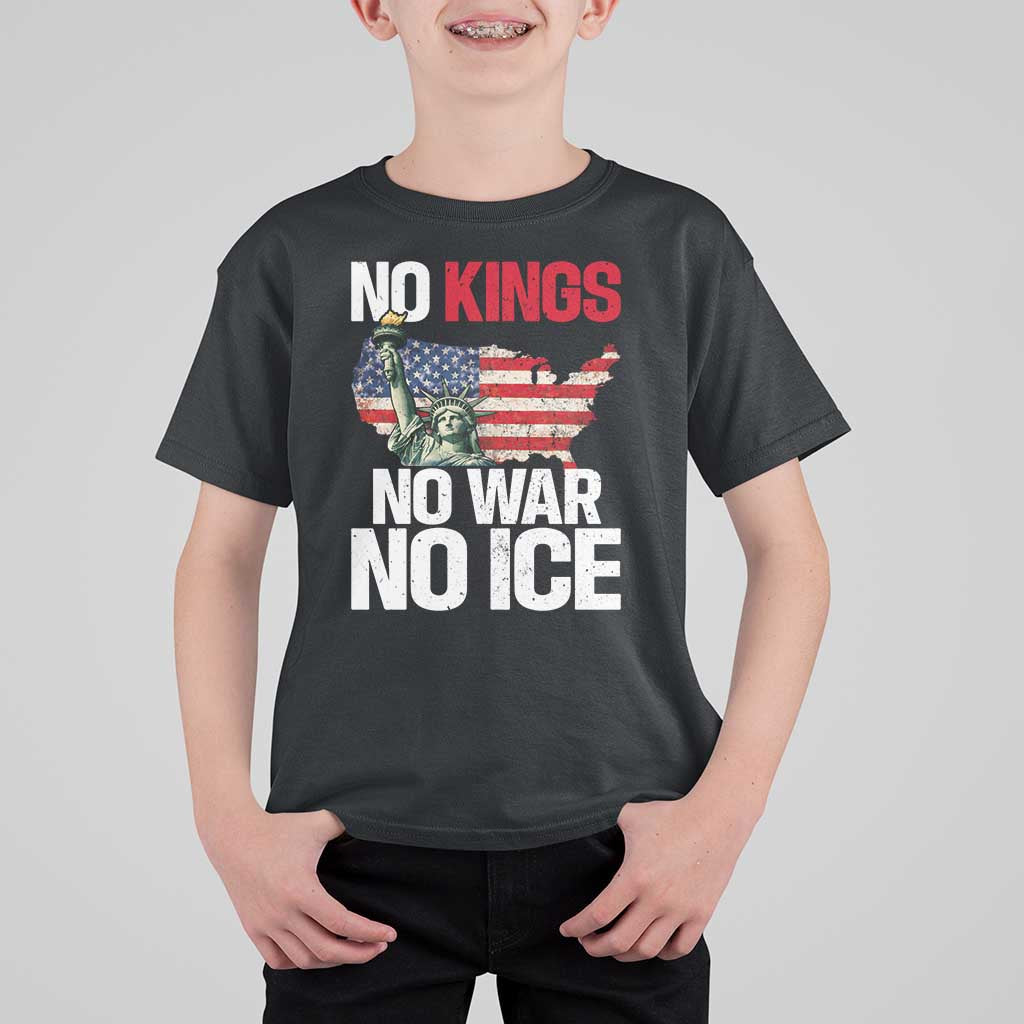 No Kings No Wars No Ice Statue of Liberty T Shirt For Kid American Flag Patriotic Protest Freedom Democracy