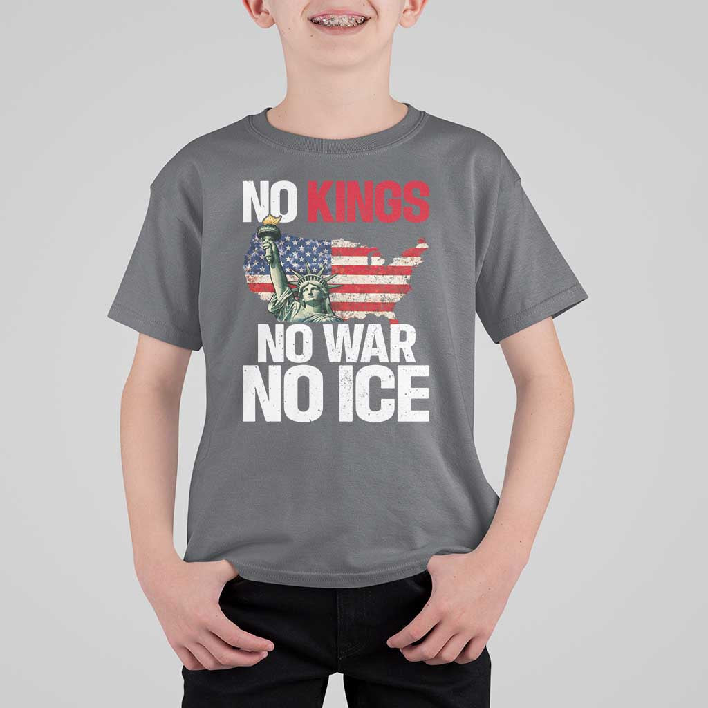 No Kings No Wars No Ice Statue of Liberty T Shirt For Kid American Flag Patriotic Protest Freedom Democracy