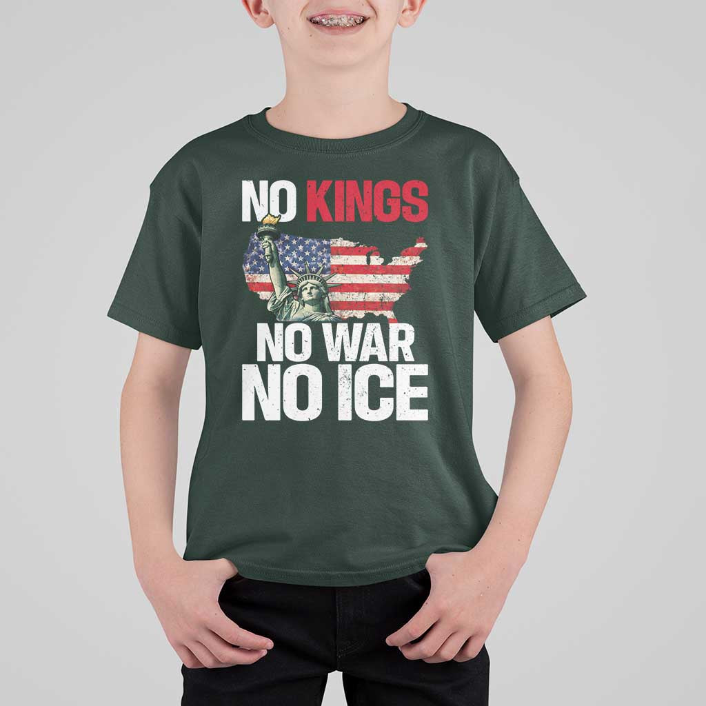 No Kings No Wars No Ice Statue of Liberty T Shirt For Kid American Flag Patriotic Protest Freedom Democracy