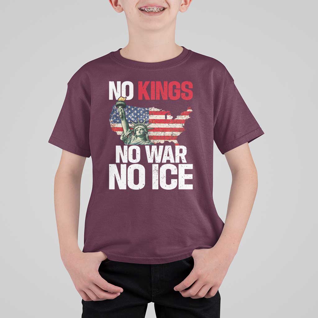 No Kings No Wars No Ice Statue of Liberty T Shirt For Kid American Flag Patriotic Protest Freedom Democracy