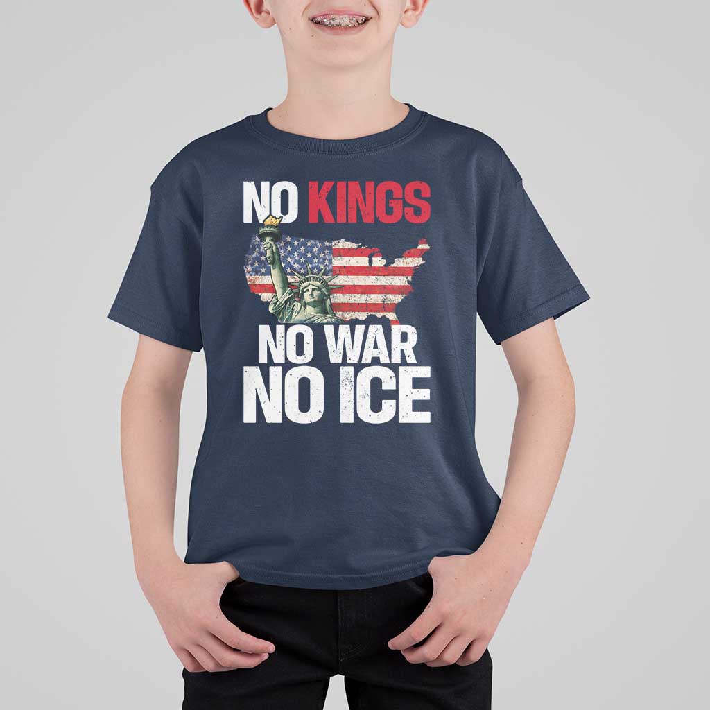 No Kings No Wars No Ice Statue of Liberty T Shirt For Kid American Flag Patriotic Protest Freedom Democracy