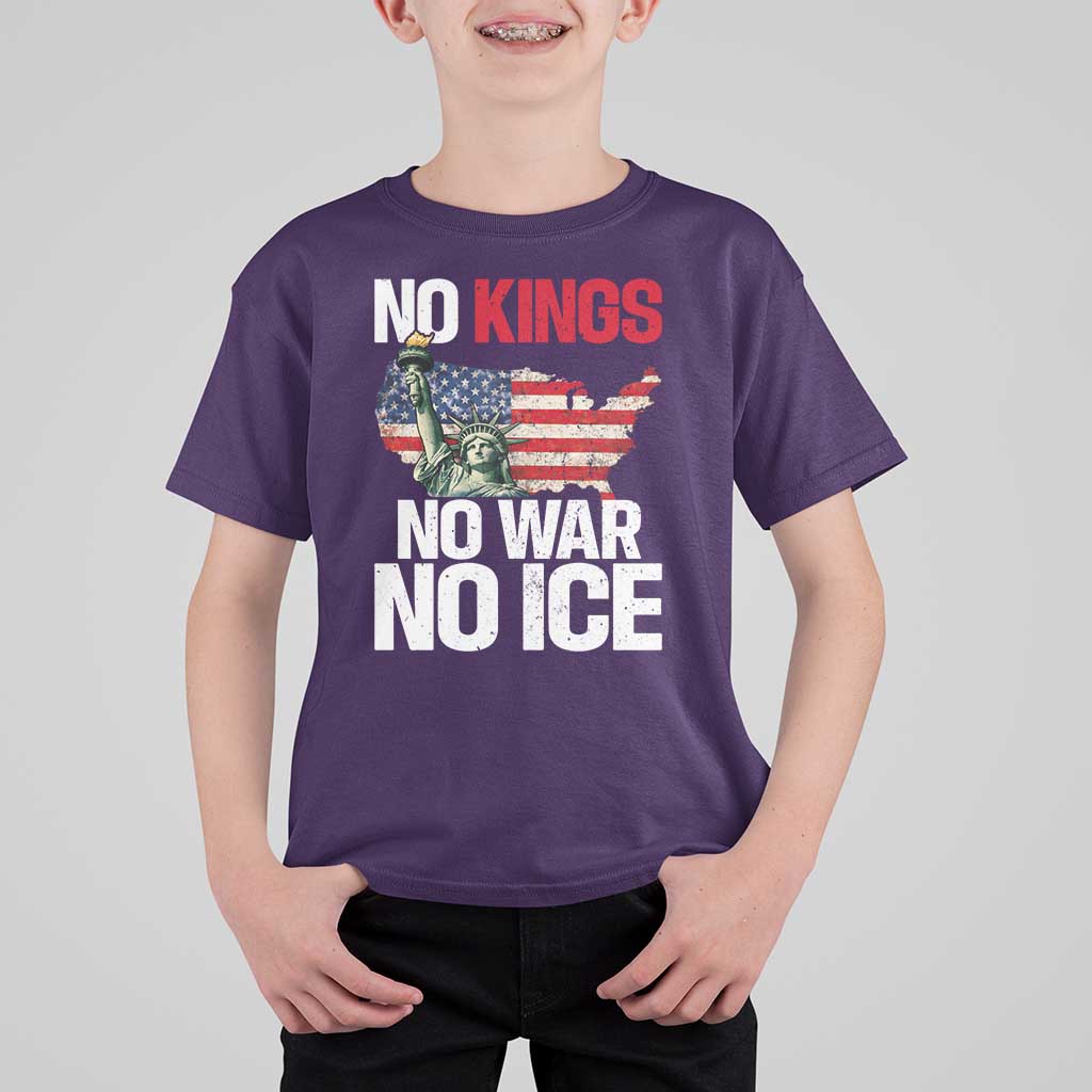 No Kings No Wars No Ice Statue of Liberty T Shirt For Kid American Flag Patriotic Protest Freedom Democracy