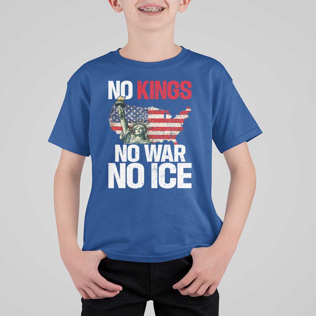 No Kings No Wars No Ice Statue of Liberty T Shirt For Kid American Flag Patriotic Protest Freedom Democracy