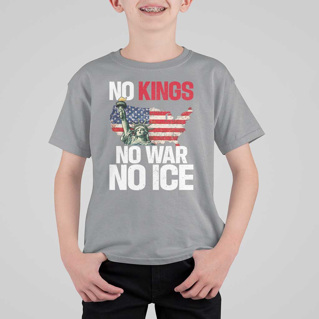 No Kings No Wars No Ice Statue of Liberty T Shirt For Kid American Flag Patriotic Protest Freedom Democracy