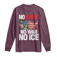 No Kings No Wars No Ice Statue of Liberty Long Sleeve Shirt American Flag Patriotic Protest Freedom Democracy