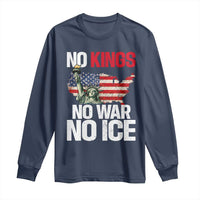 No Kings No Wars No Ice Statue of Liberty Long Sleeve Shirt American Flag Patriotic Protest Freedom Democracy