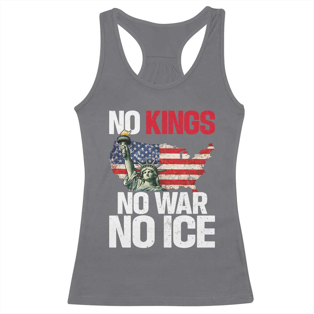 No Kings No Wars No Ice Statue of Liberty Racerback Tank Top American Flag Patriotic Protest Freedom Democracy
