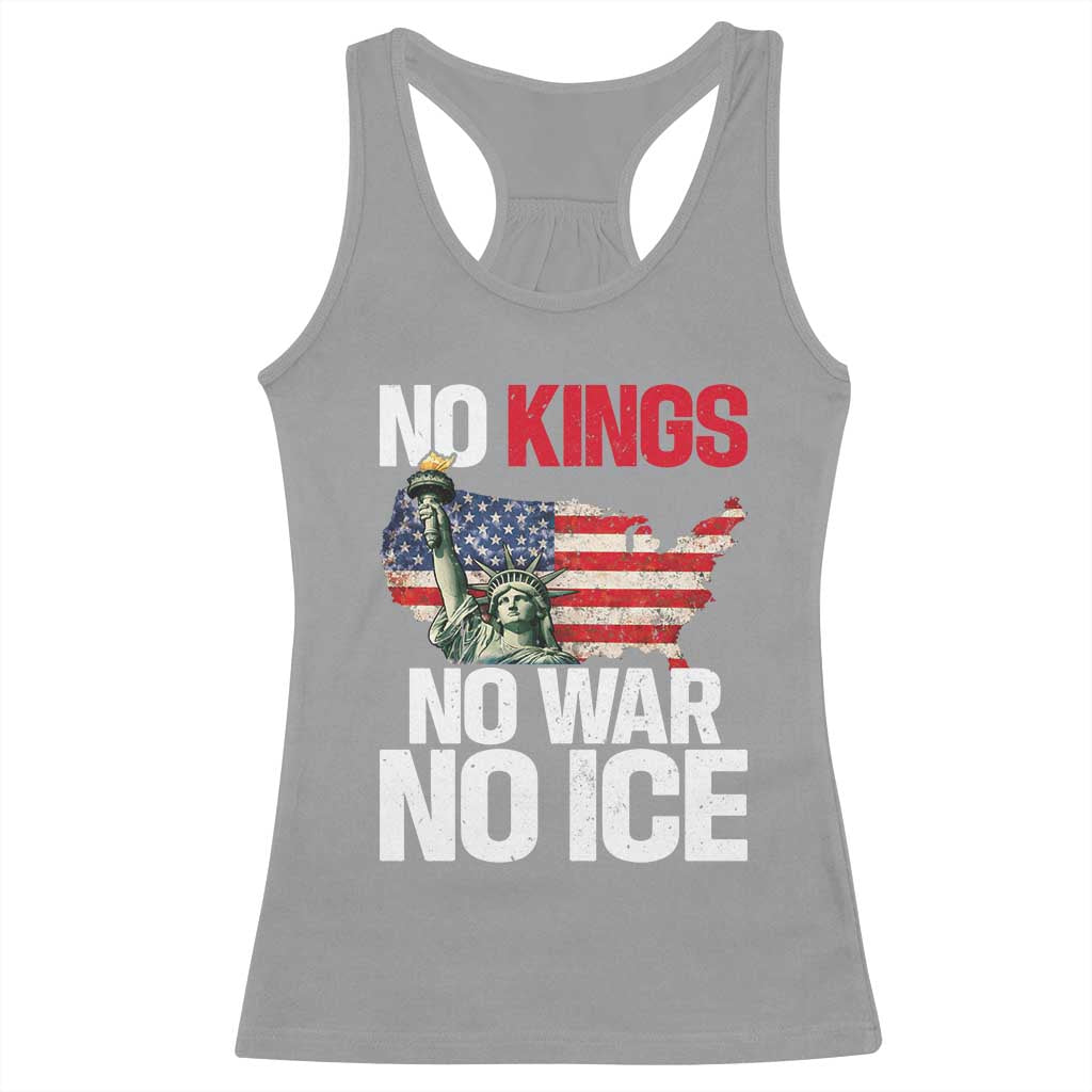 No Kings No Wars No Ice Statue of Liberty Racerback Tank Top American Flag Patriotic Protest Freedom Democracy