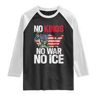 No Kings No Wars No Ice Statue of Liberty Raglan Shirt American Flag Patriotic Protest Freedom Democracy