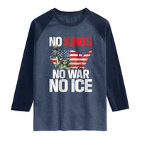 No Kings No Wars No Ice Statue of Liberty Raglan Shirt American Flag Patriotic Protest Freedom Democracy