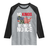 No Kings No Wars No Ice Statue of Liberty Raglan Shirt American Flag Patriotic Protest Freedom Democracy