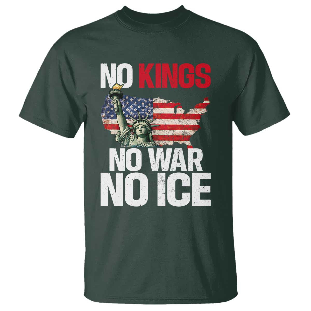 No Kings No Wars No Ice Statue of Liberty T Shirt American Flag Patriotic Protest Freedom Democracy