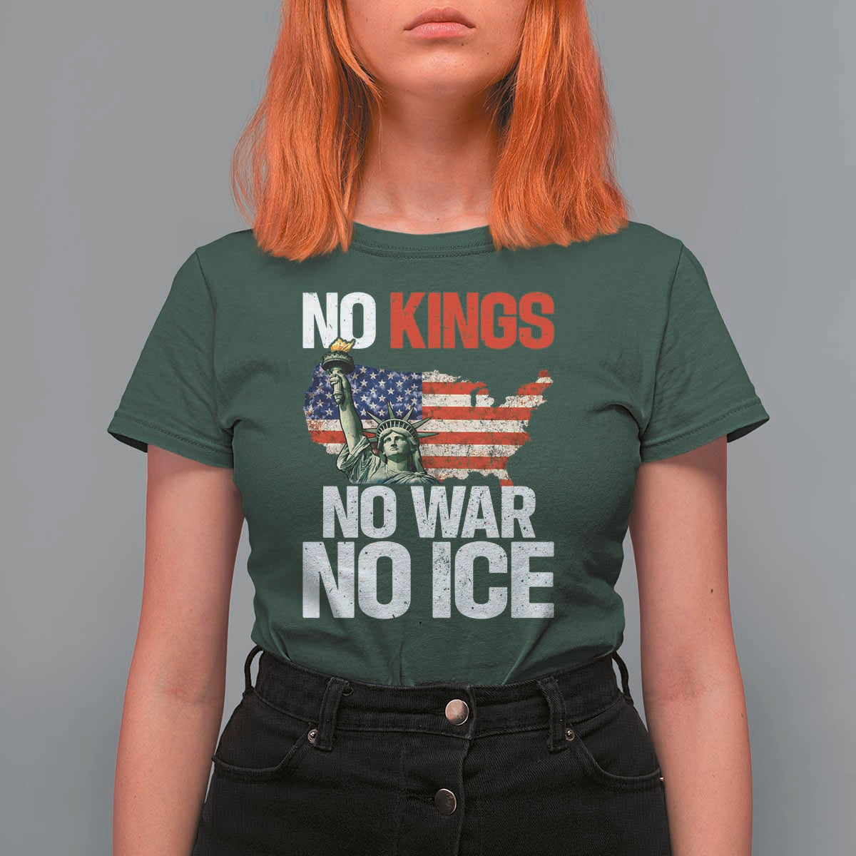 No Kings No Wars No Ice Statue of Liberty T Shirt For Women American Flag Patriotic Protest Freedom Democracy
