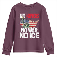 No Kings No Wars No Ice Statue of Liberty Youth Sweatshirt American Flag Patriotic Protest Freedom Democracy