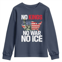 No Kings No Wars No Ice Statue of Liberty Youth Sweatshirt American Flag Patriotic Protest Freedom Democracy