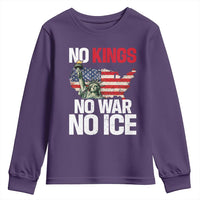 No Kings No Wars No Ice Statue of Liberty Youth Sweatshirt American Flag Patriotic Protest Freedom Democracy