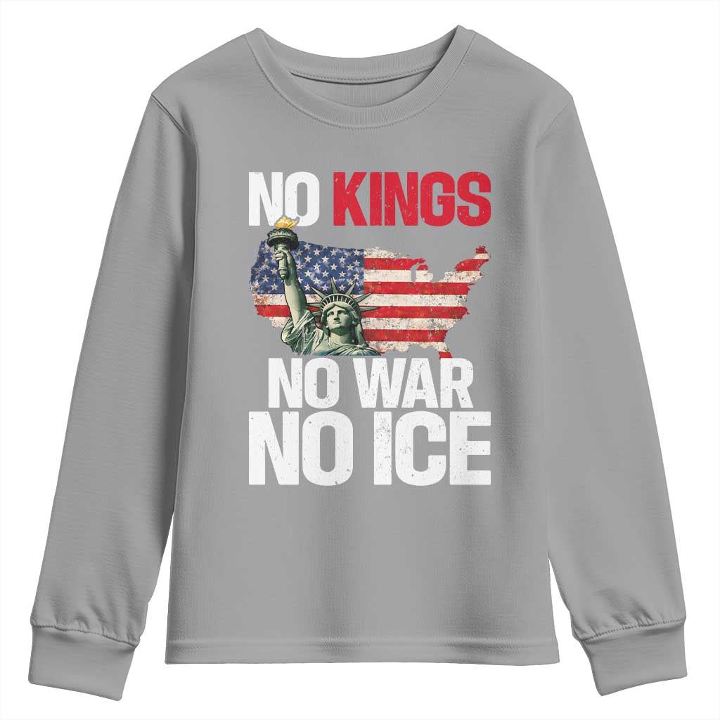 No Kings No Wars No Ice Statue of Liberty Youth Sweatshirt American Flag Patriotic Protest Freedom Democracy