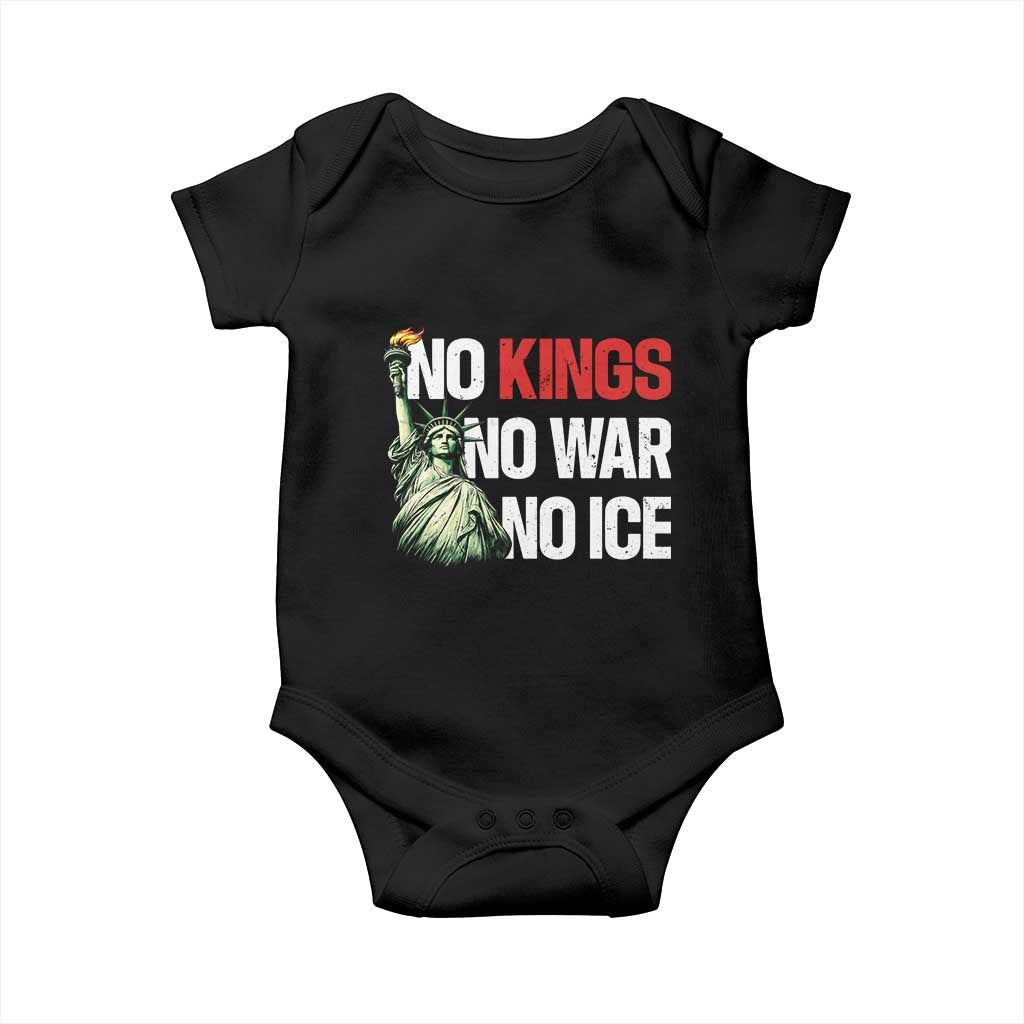 No Kings No Wars No Ice Statue of Liberty Baby Onesie American Flag Patriotic Protest Human Rights