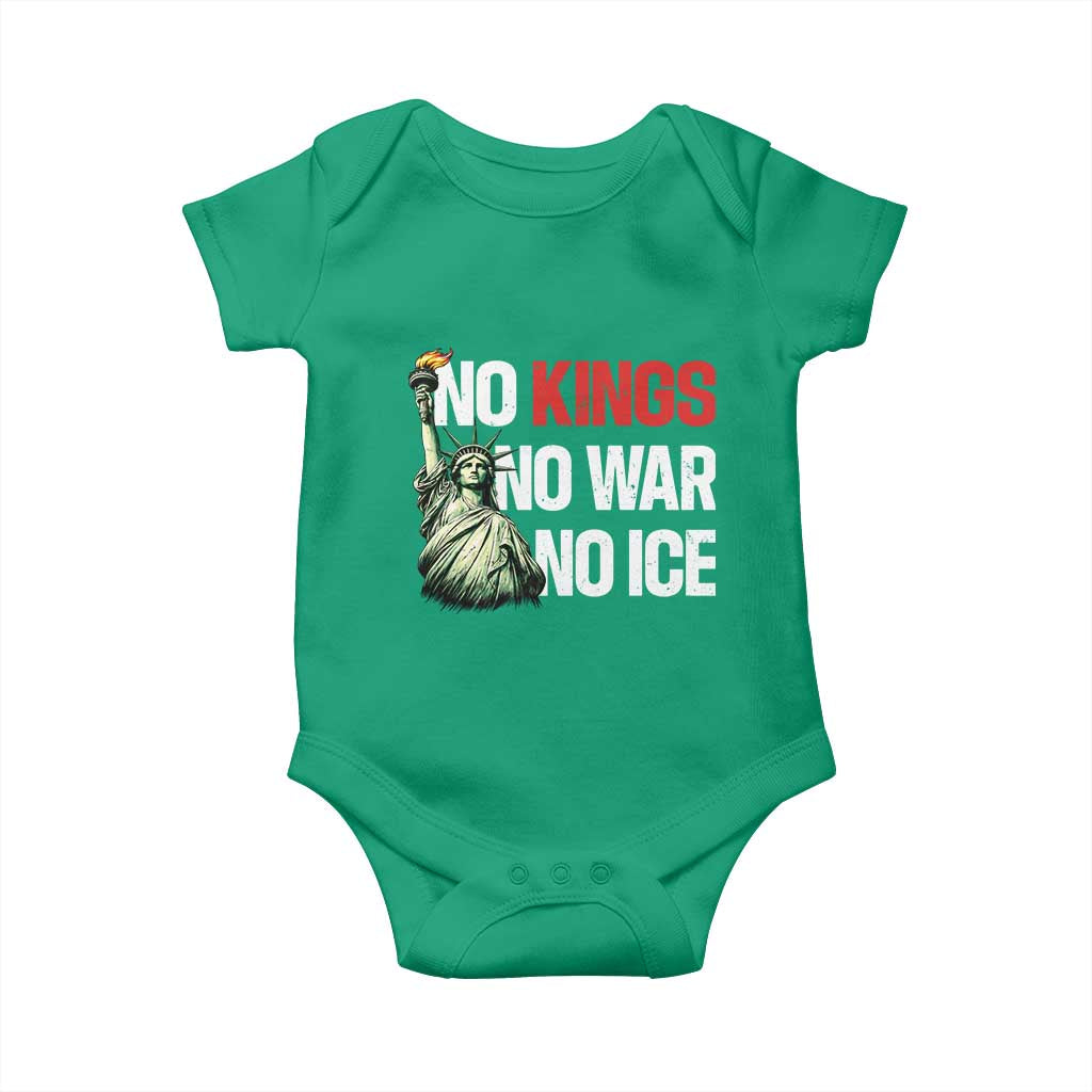 No Kings No Wars No Ice Statue of Liberty Baby Onesie American Flag Patriotic Protest Human Rights