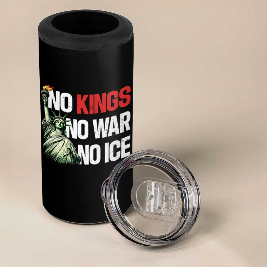 No Kings No Wars No Ice Statue of Liberty 4 in 1 Can Cooler Tumbler American Flag Patriotic Protest Human Rights