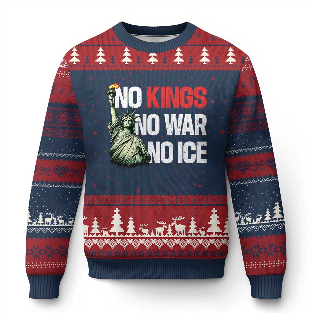 No Kings No Wars No Ice Statue of Liberty Ugly Christmas Sweater American Flag Patriotic Protest Human Rights