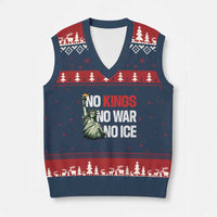 No Kings No Wars No Ice Statue of Liberty V-Neck Knit Sweater Vest American Flag Patriotic Protest Human Rights