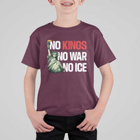 No Kings No Wars No Ice Statue of Liberty T Shirt For Kid American Flag Patriotic Protest Human Rights