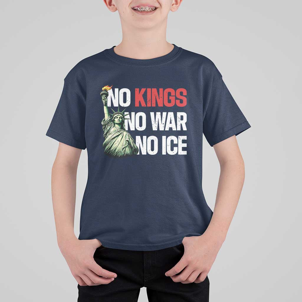 No Kings No Wars No Ice Statue of Liberty T Shirt For Kid American Flag Patriotic Protest Human Rights