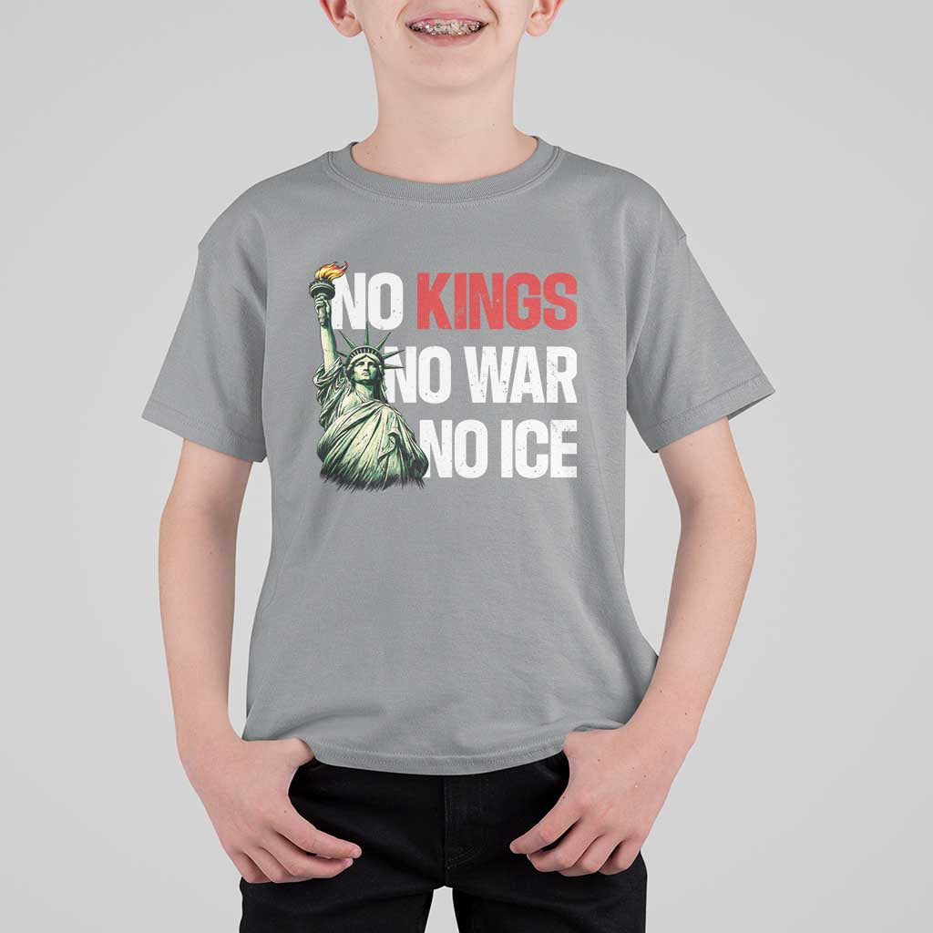 No Kings No Wars No Ice Statue of Liberty T Shirt For Kid American Flag Patriotic Protest Human Rights