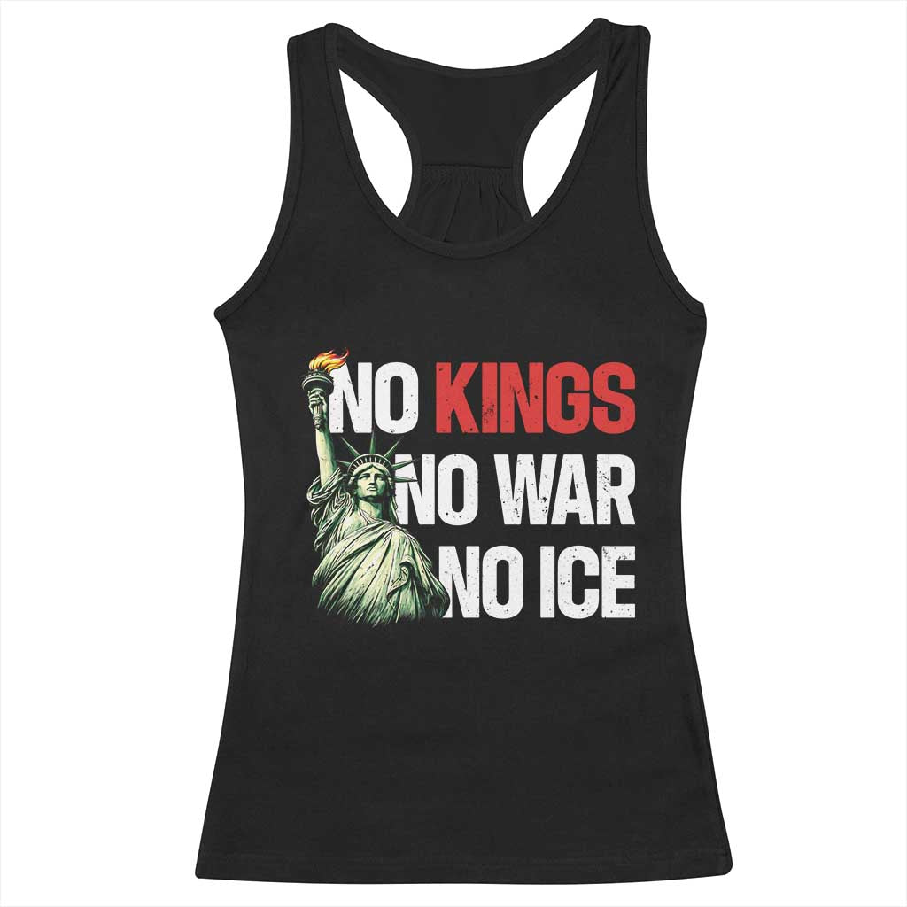 No Kings No Wars No Ice Statue of Liberty Racerback Tank Top American Flag Patriotic Protest Human Rights